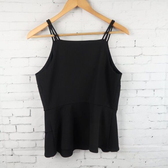 THALIA SODI BLACK SLEEVELESSS V NECK PEPLUM TOP WITH FLORAL EMBROIDERY SIZE S - Picture 5 of 5